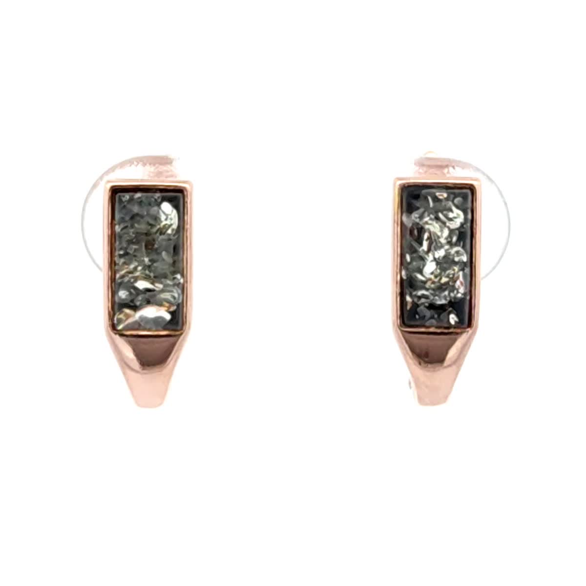 Rectangle Green Amber Silver Earrings — DARVIN (Pre-Order)