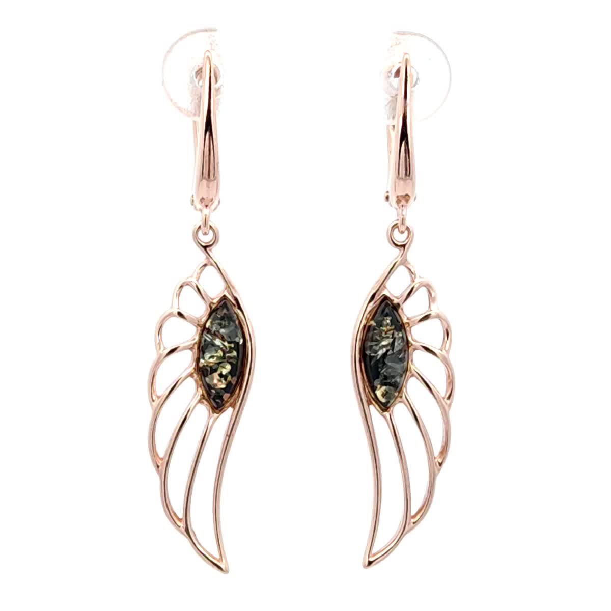 Marquise Green Amber Silver Earrings — DARVIN