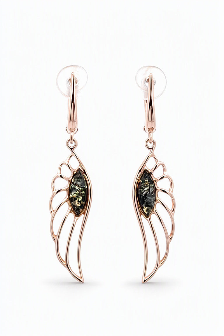 Marquise Green Amber Silver Earrings — DARVIN