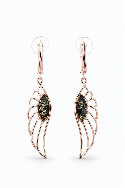 Marquise Green Amber Silver Earrings — DARVIN