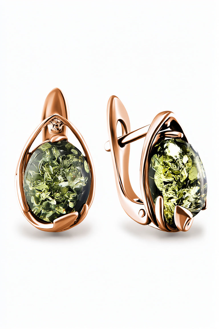 Oval Green Amber Silver Earrings — DARVIN (Pre-Order)
