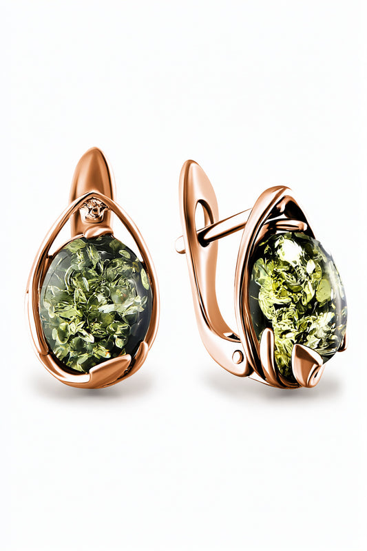 Oval Green Amber Silver Earrings — DARVIN (Pre-Order)