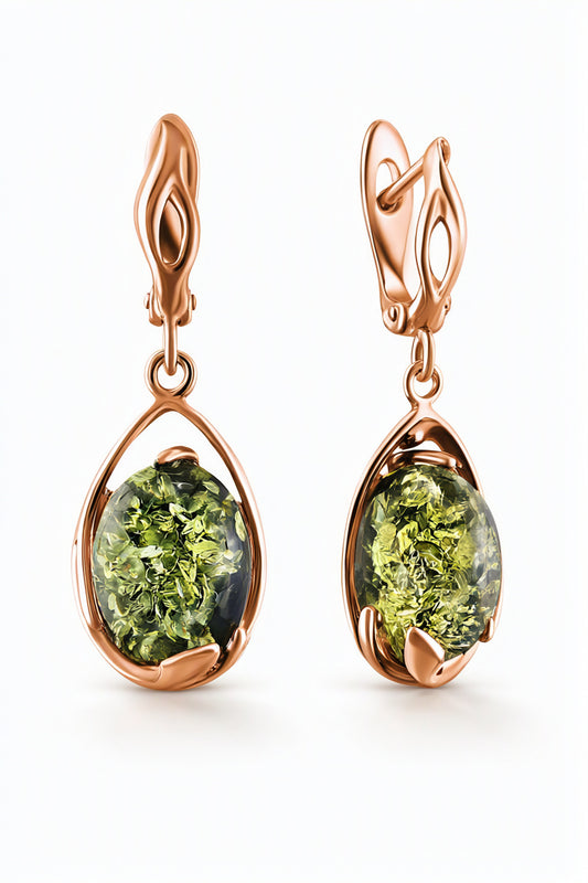 Oval Green Amber Silver Earrings — DARVIN (Pre-Order)