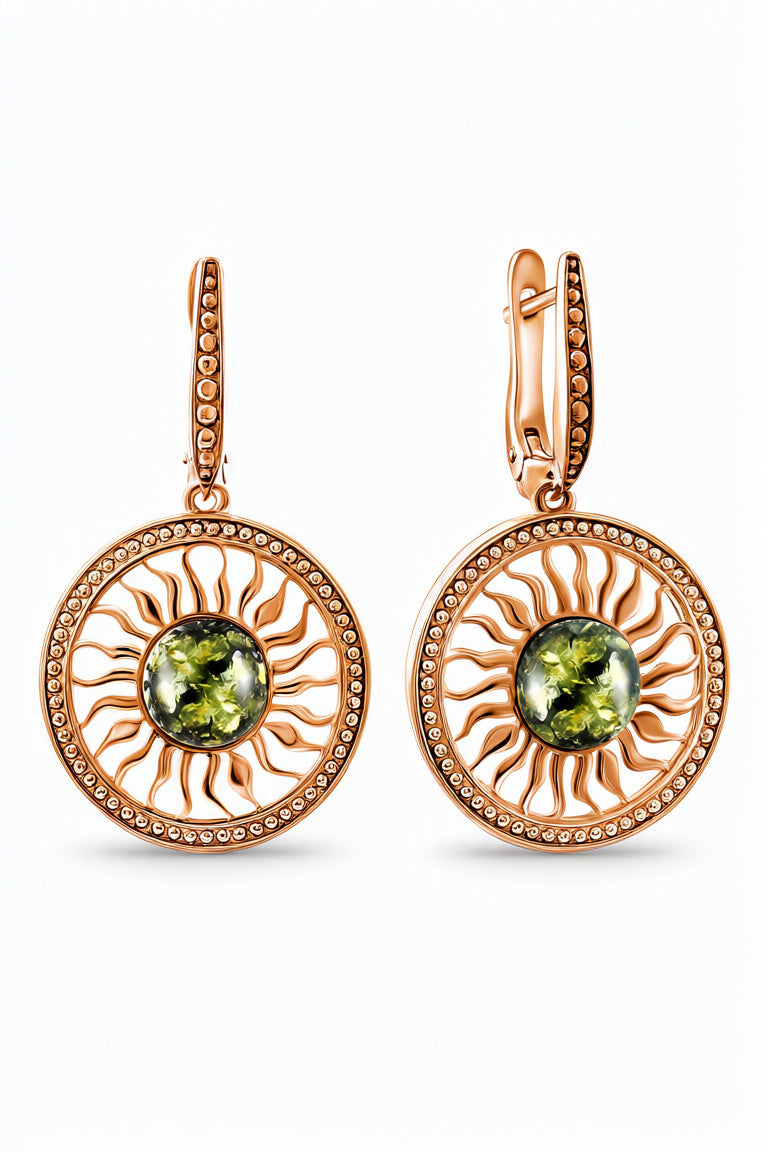 Round Green Amber Silver Earrings — DARVIN (Pre-Order)