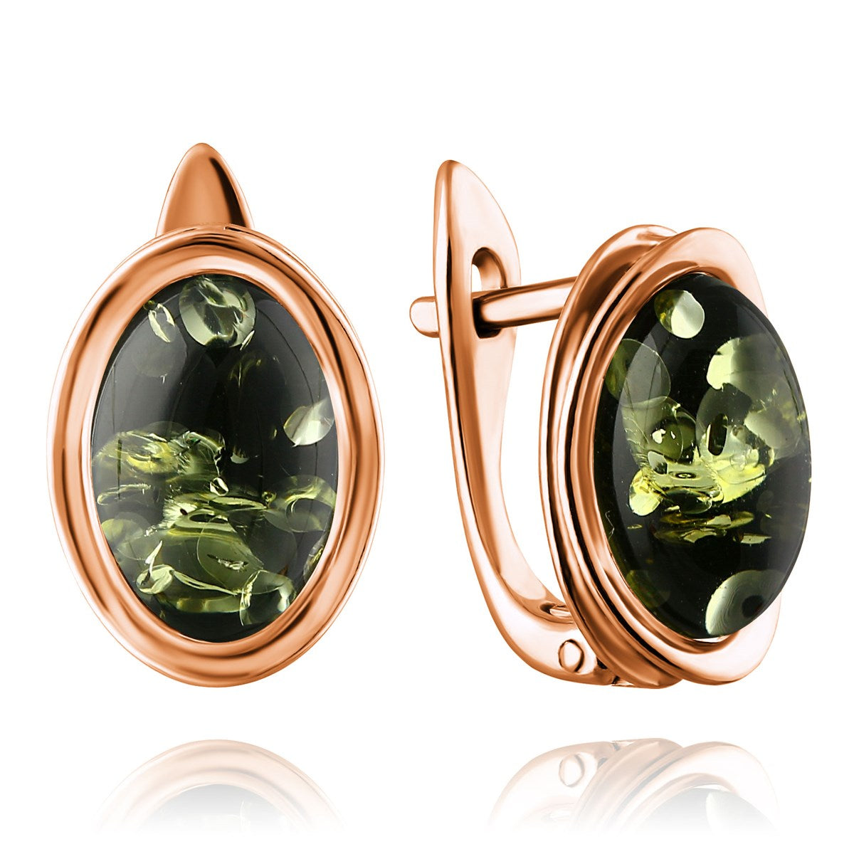 Oval Green Amber Silver Earrings — DARVIN (Pre-Order)
