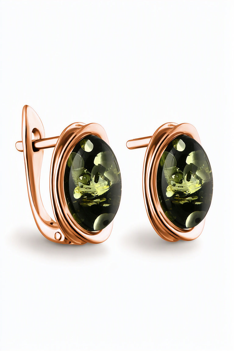 Oval Green Amber Silver Earrings — DARVIN (Pre-Order)