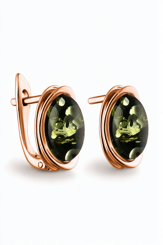 Oval Green Amber Silver Earrings — DARVIN (Pre-Order)