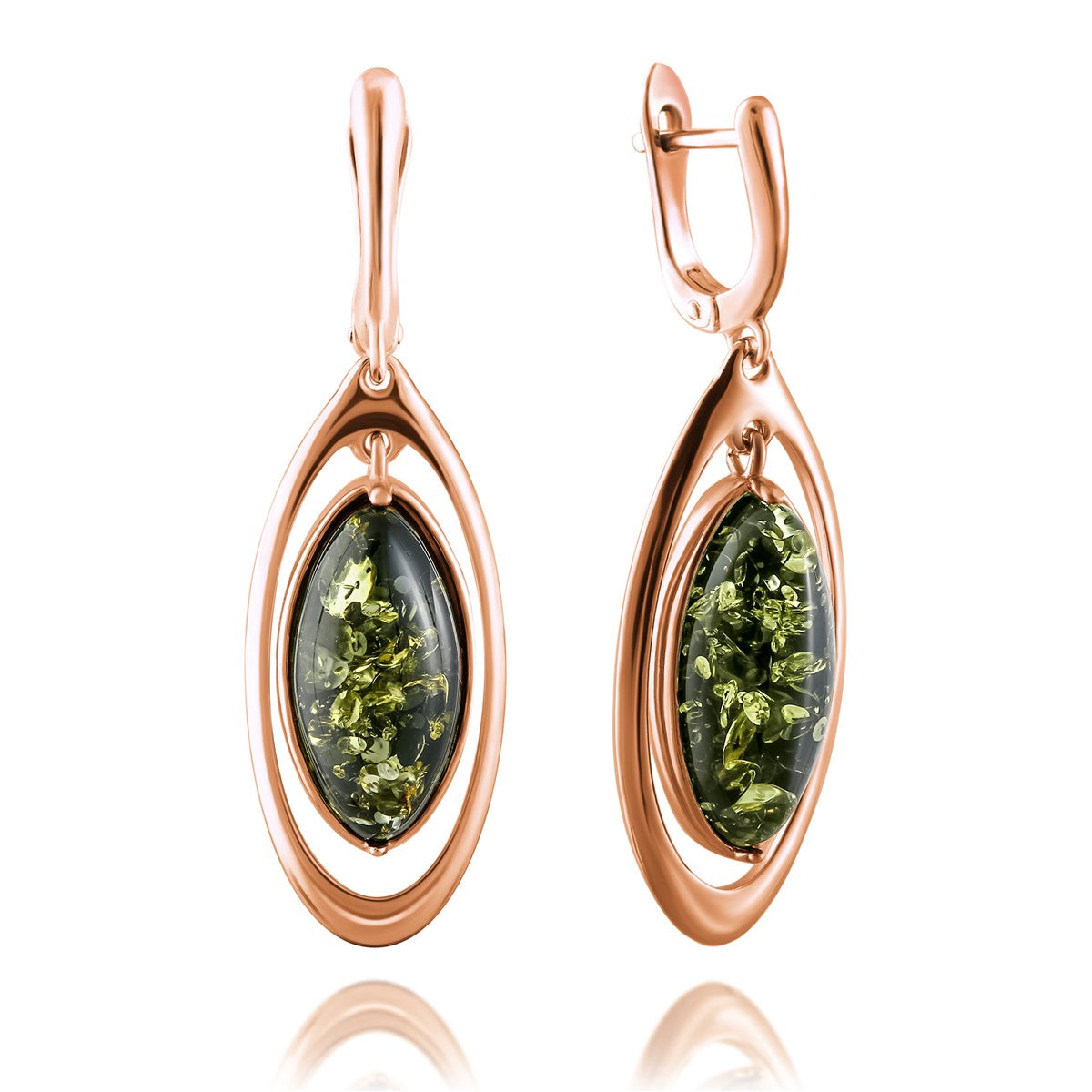 Oval Green Amber Silver Earrings — DARVIN