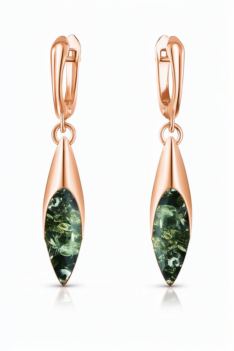Marquise Green Amber Silver Earrings — DARVIN