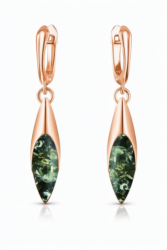 Marquise Green Amber Silver Earrings — DARVIN