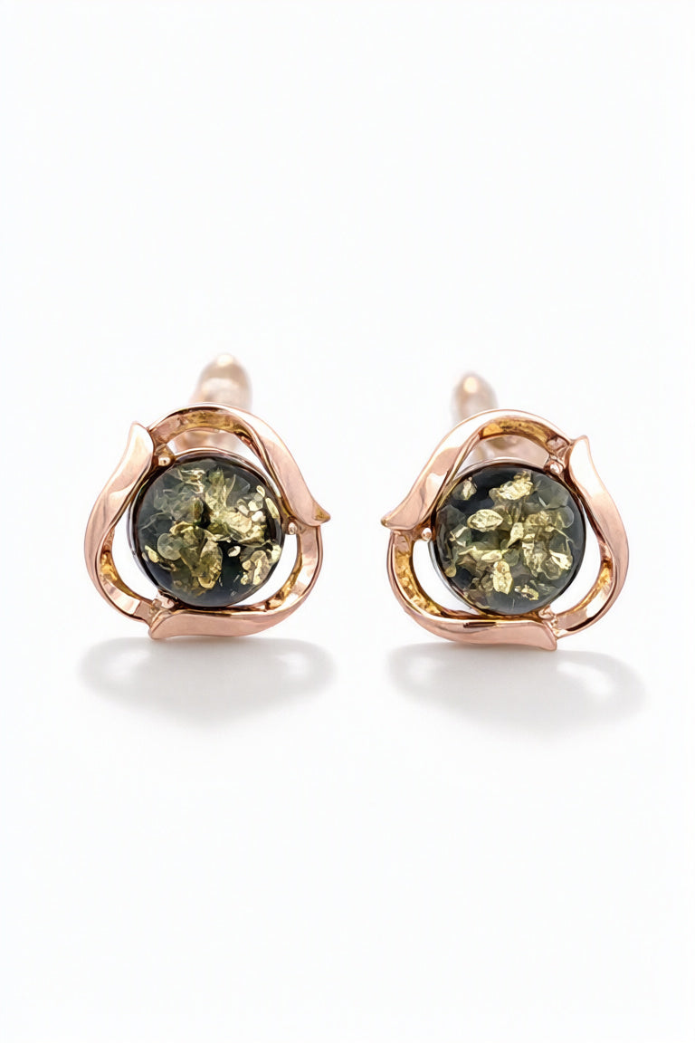 Round Green Amber Silver Earrings — DARVIN (Pre-Order)