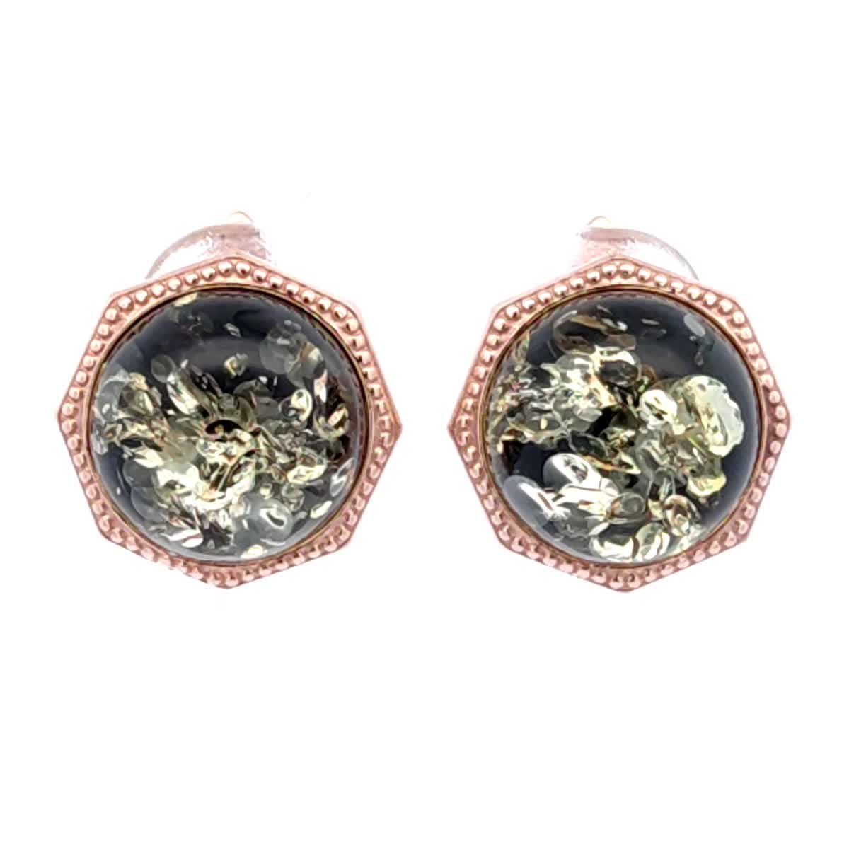 Round Green Amber Silver Earrings — DARVIN (Pre-Order)