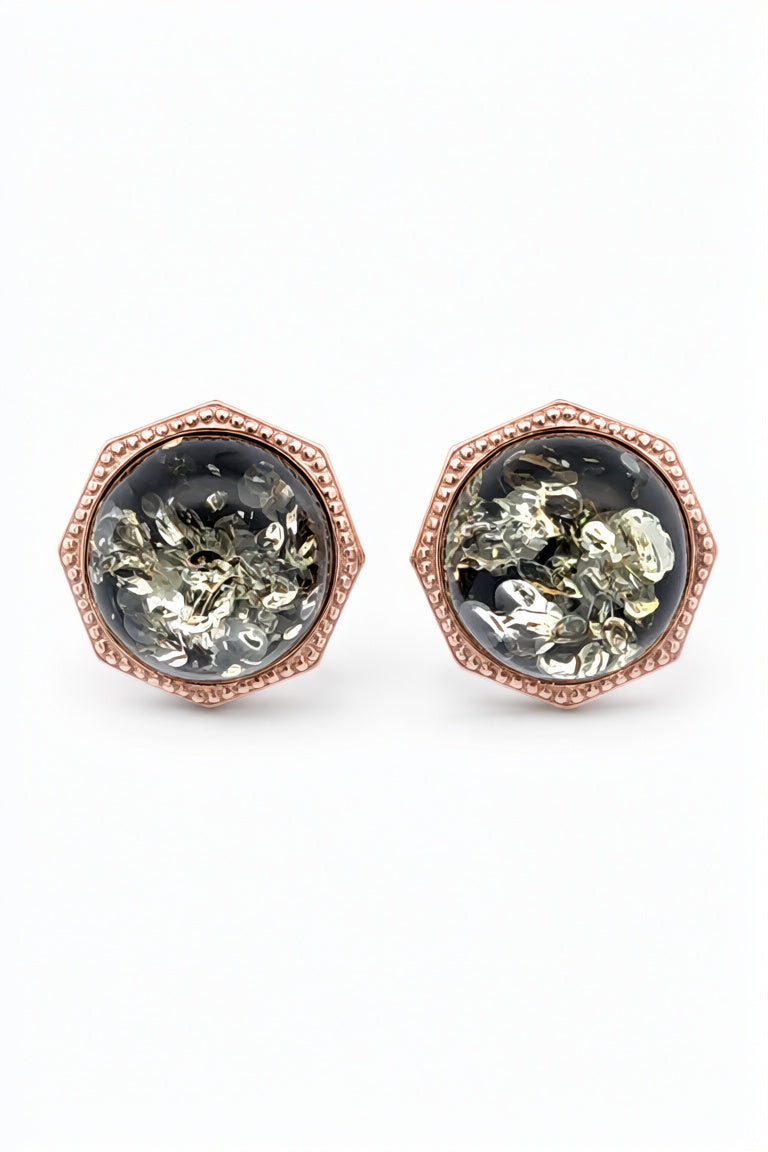 Round Green Amber Silver Earrings — DARVIN (Pre-Order)