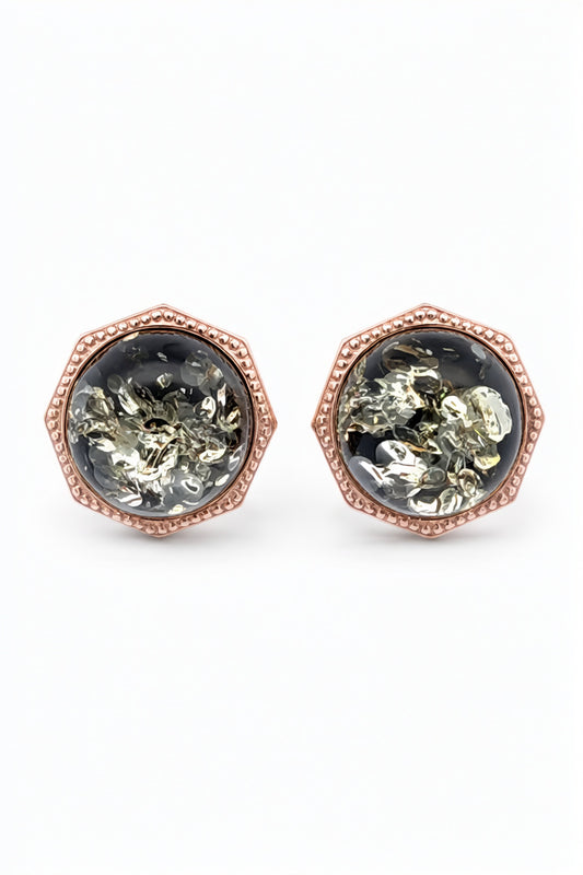 Round Green Amber Silver Earrings — DARVIN (Pre-Order)