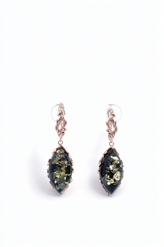 Marquise Green Amber Silver Earrings — DARVIN (Pre-Order)