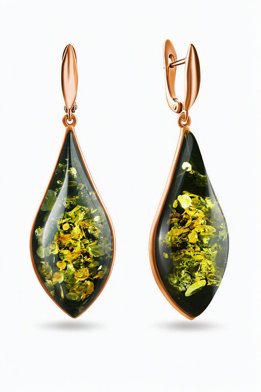 Green Amber Silver Earrings — DARVIN (Pre-Order)