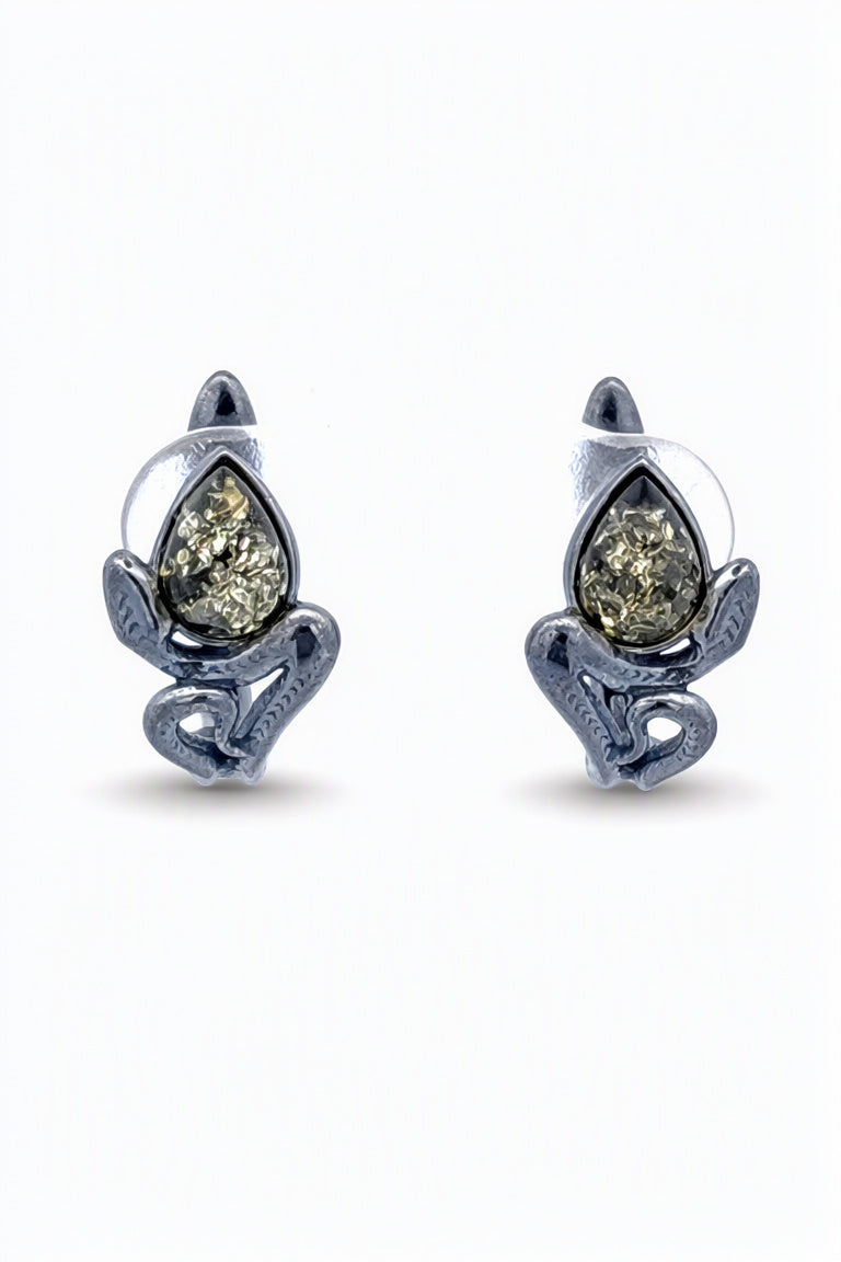Teardrop Green Amber Silver Earrings — DARVIN (Pre-Order)