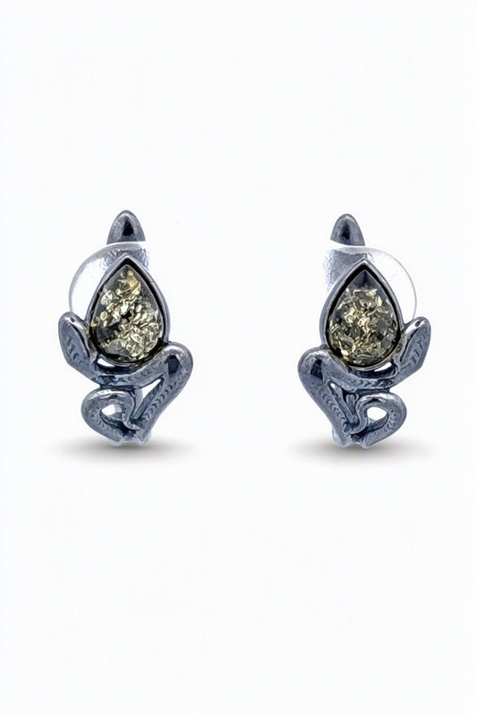 Teardrop Green Amber Silver Earrings — DARVIN (Pre-Order)