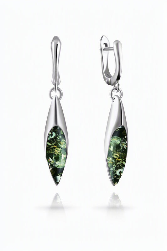 Marquise Green Amber Silver Earrings — DARVIN