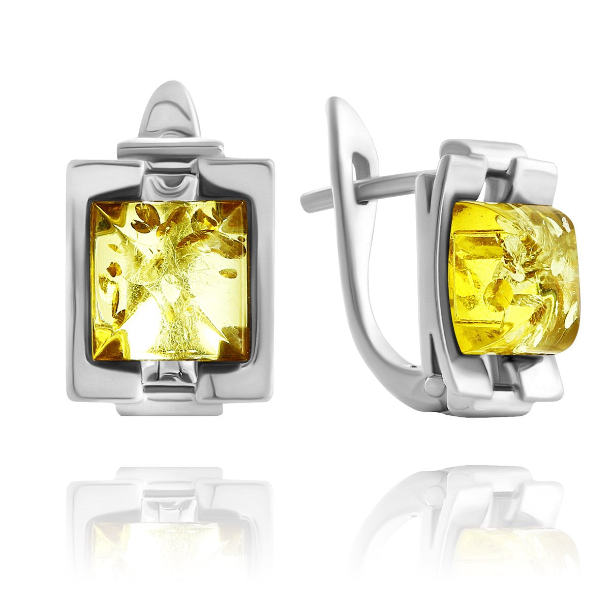 Square Lemon Amber Silver Earrings — DARVIN (Pre-Order)