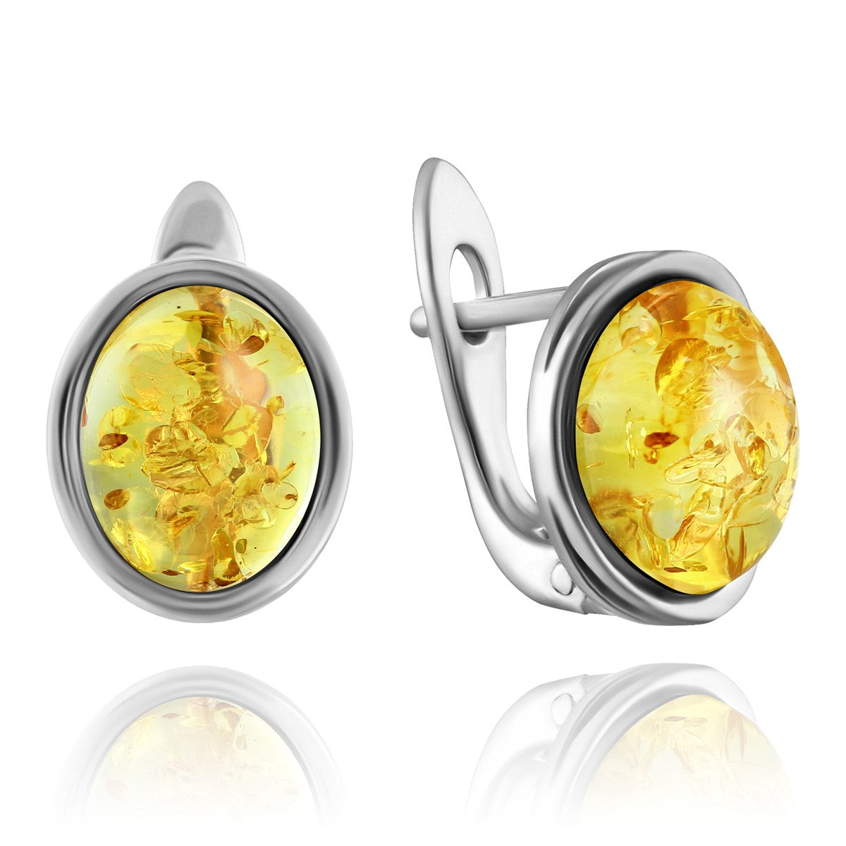 Oval Lemon Amber Silver Earrings — DARVIN (Pre-Order)