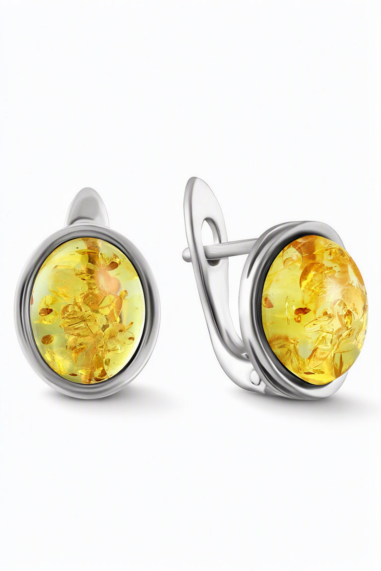Oval Lemon Amber Silver Earrings — DARVIN (Pre-Order)