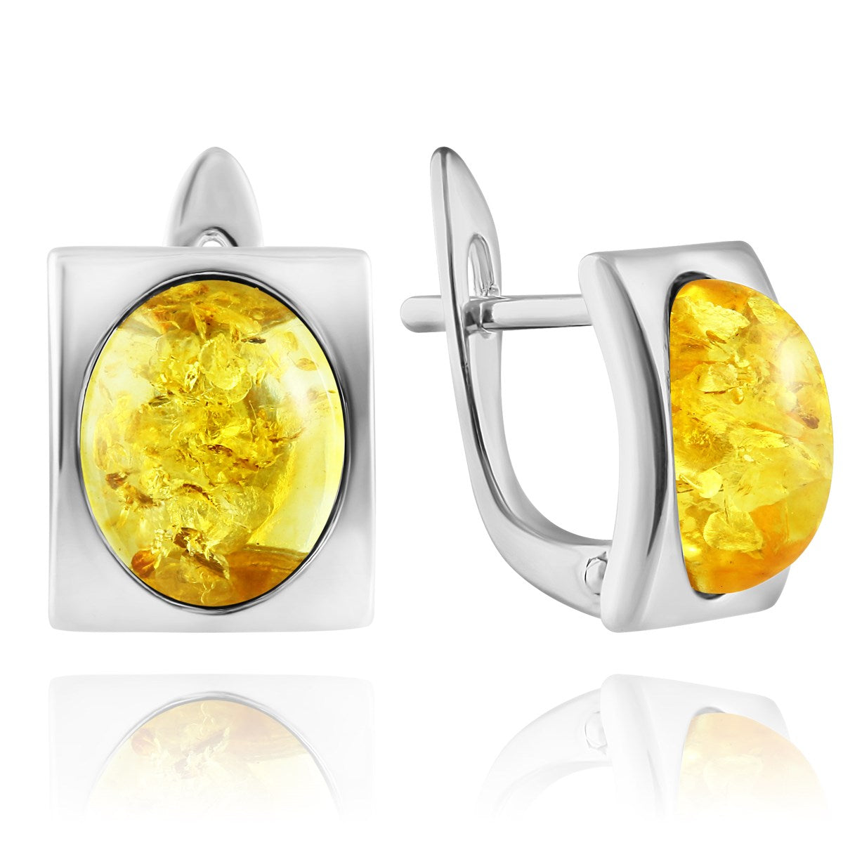 Oval Lemon Amber Silver Earrings — DARVIN (Pre-Order)