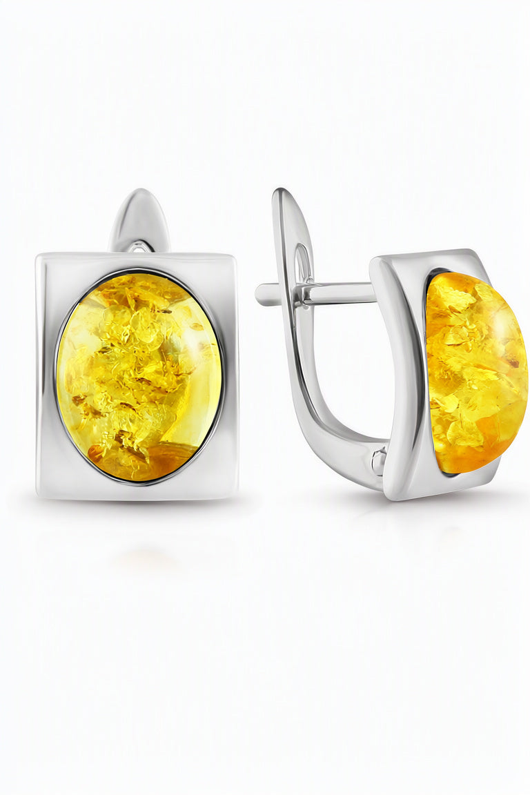 Oval Lemon Amber Silver Earrings — DARVIN (Pre-Order)