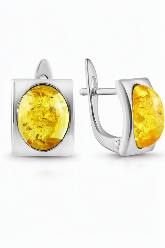 Oval Lemon Amber Silver Earrings — DARVIN (Pre-Order)