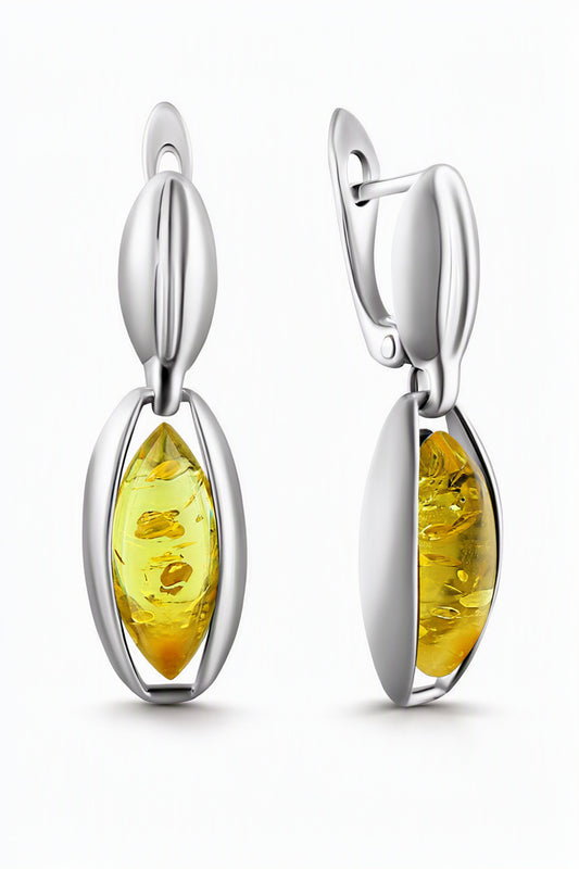 Marquise Lemon Amber Silver Earrings — DARVIN (Pre-Order)