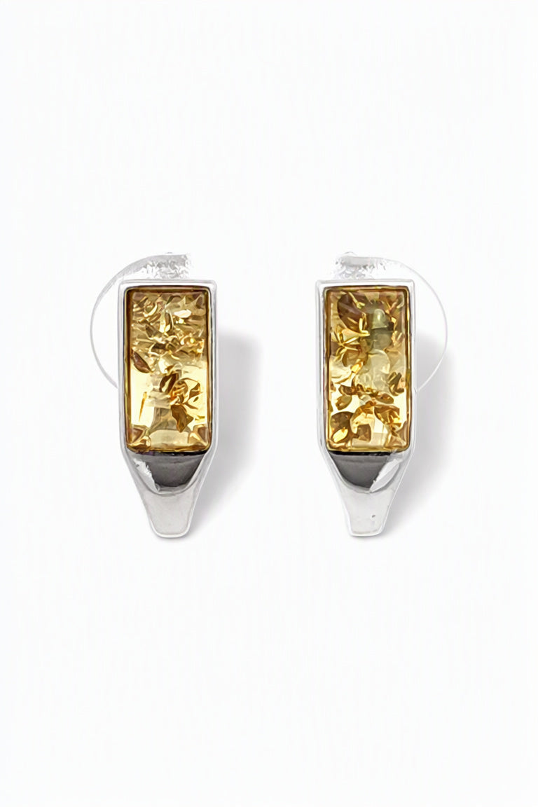 Rectangle Lemon Amber Silver Earrings — DARVIN (Pre-Order)