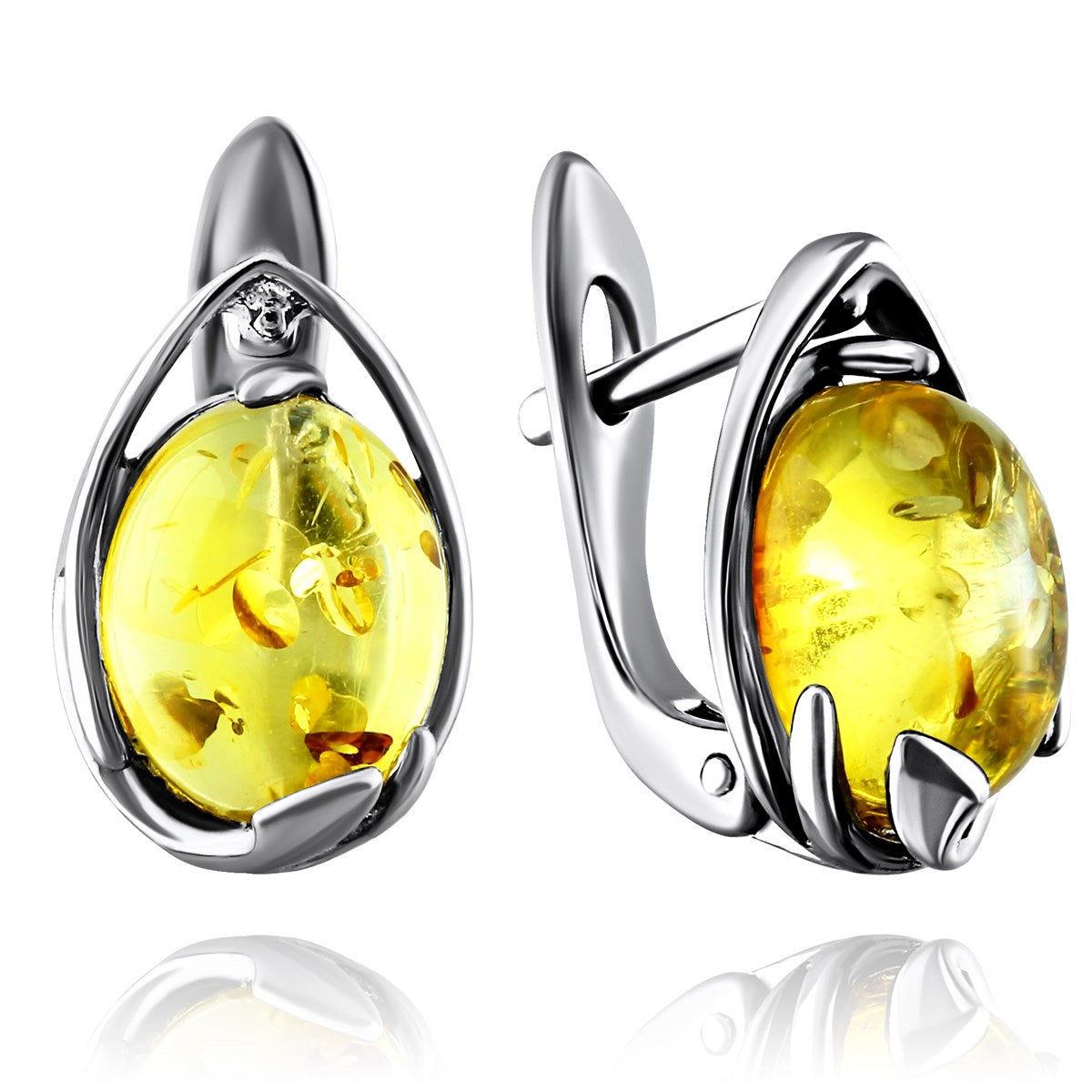 Oval Lemon Amber Silver Earrings — DARVIN (Pre-Order)