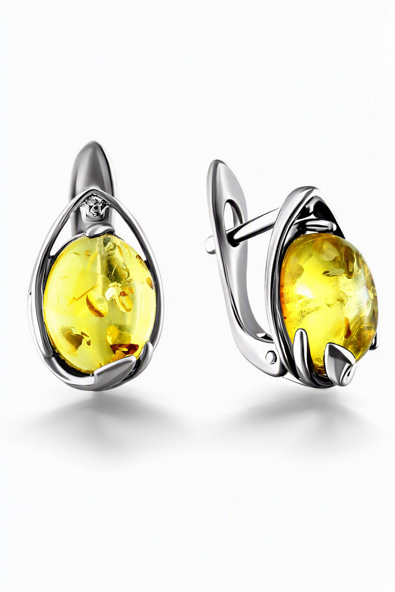 Oval Lemon Amber Silver Earrings — DARVIN (Pre-Order)