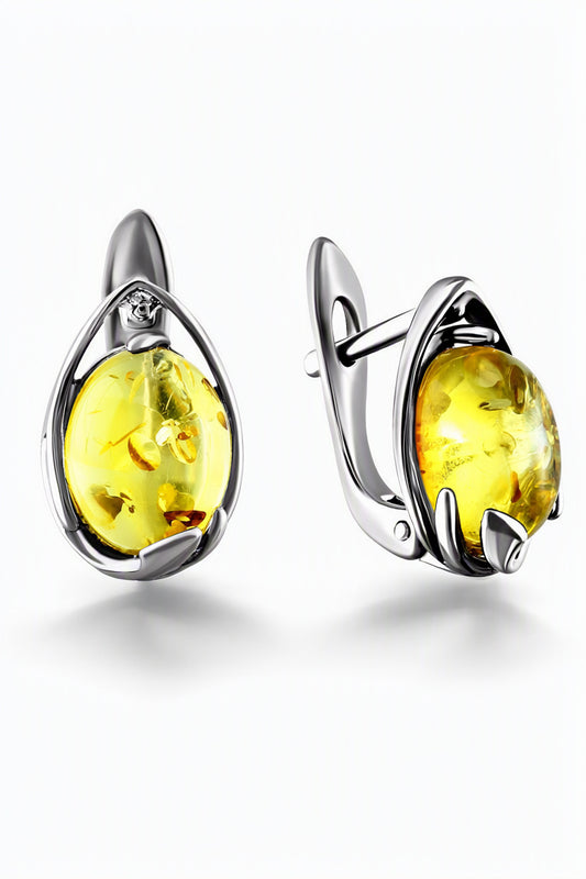 Oval Lemon Amber Silver Earrings — DARVIN (Pre-Order)
