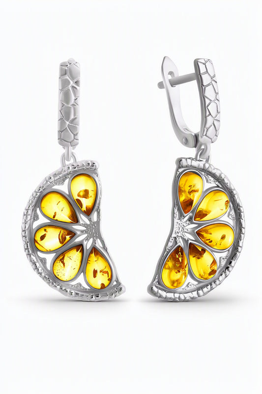Teardrop Lemon Amber Silver Earrings — DARVIN (Pre-Order)
