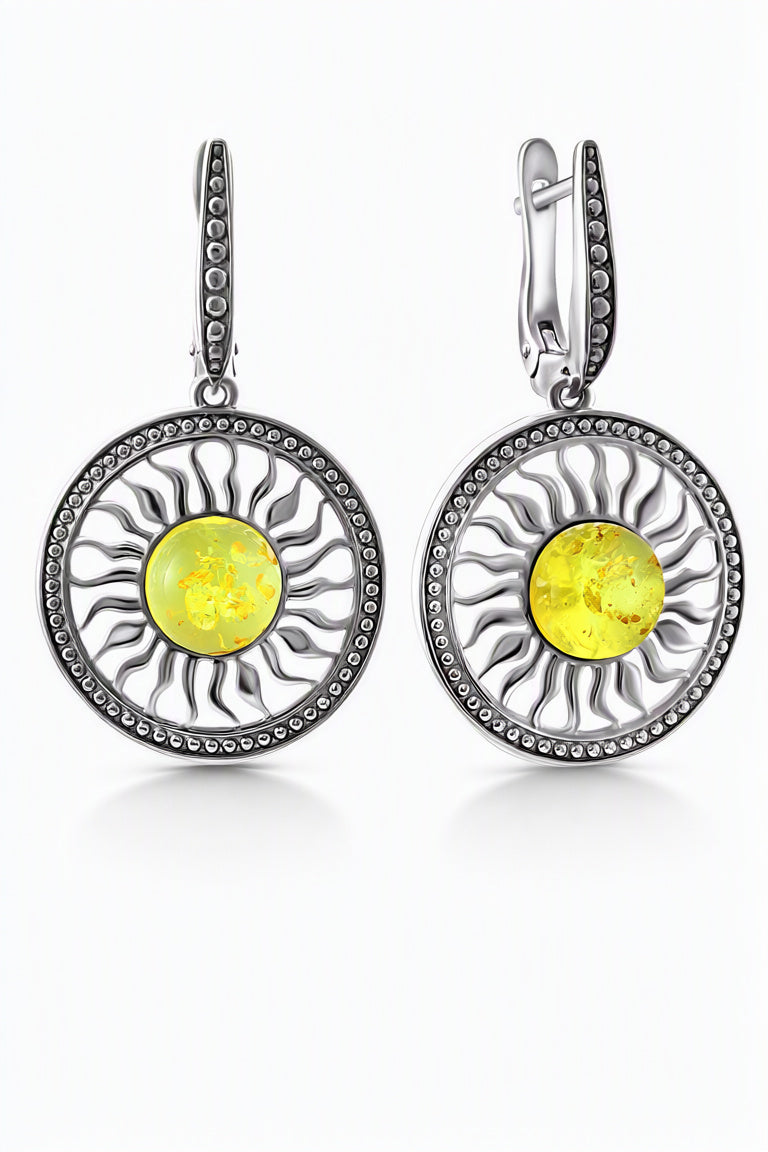 Round Lemon Amber Silver Earrings — DARVIN (Pre-Order)