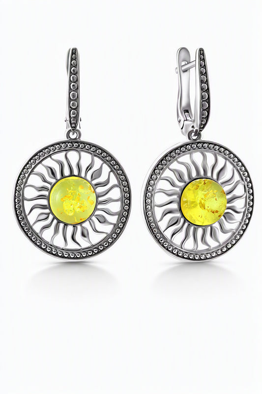 Round Lemon Amber Silver Earrings — DARVIN (Pre-Order)