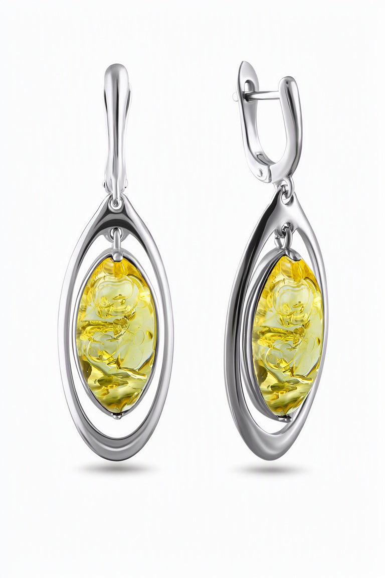 Oval Lemon Amber Silver Earrings — DARVIN (Pre-Order)