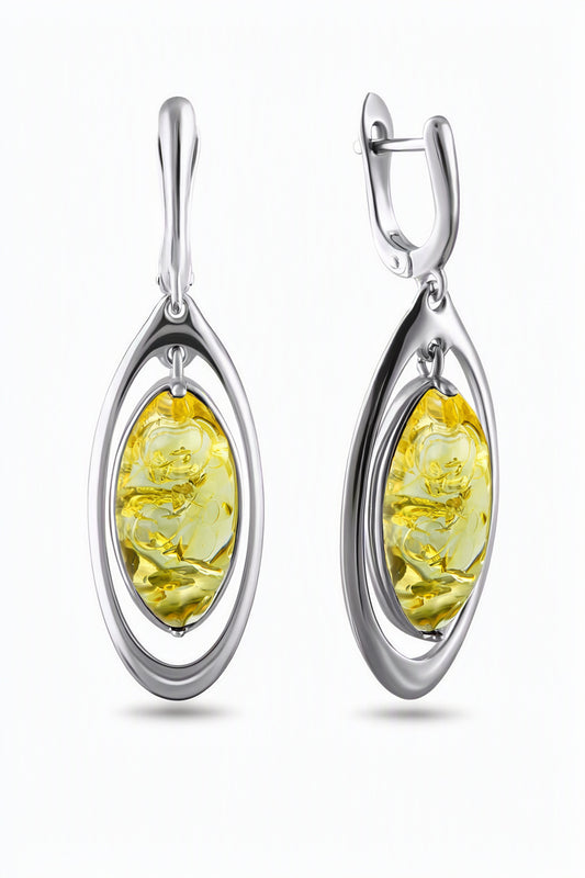Oval Lemon Amber Silver Earrings — DARVIN (Pre-Order)