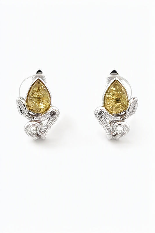 Teardrop Lemon Amber Silver Earrings — DARVIN (Pre-Order)