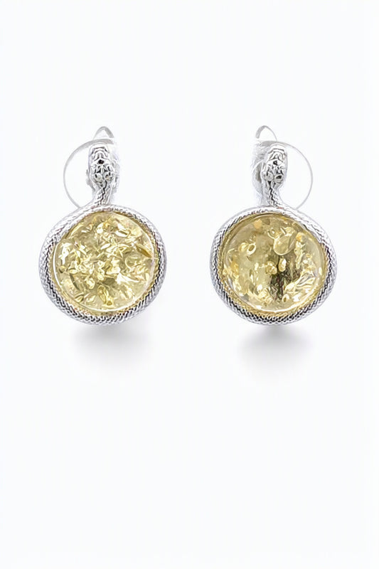 Round Lemon Amber Silver Earrings — DARVIN (Pre-Order)