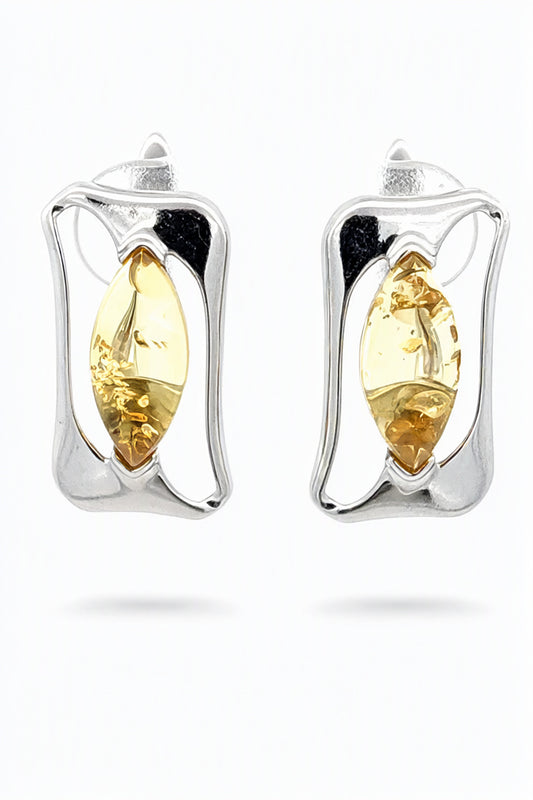 Marquise Lemon Amber Silver Earrings — DARVIN