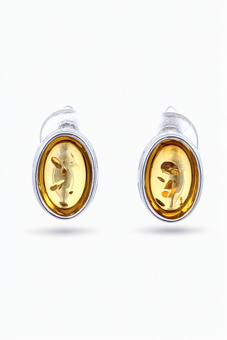 Oval Lemon Amber Silver Earrings — DARVIN (Pre-Order)