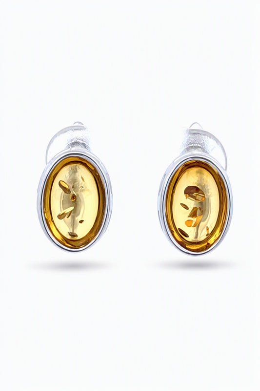 Oval Lemon Amber Silver Earrings — DARVIN (Pre-Order)