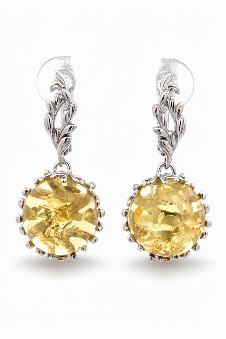 Round Lemon Amber Silver Earrings — DARVIN (Pre-Order)