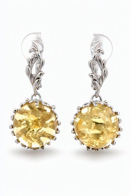Round Lemon Amber Silver Earrings — DARVIN (Pre-Order)