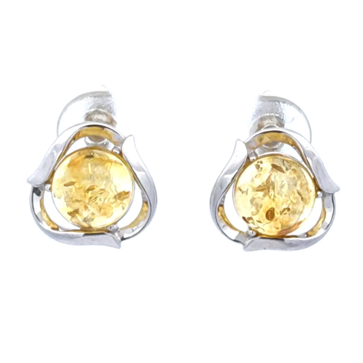 Round Lemon Amber Silver Earrings — DARVIN (Pre-Order)