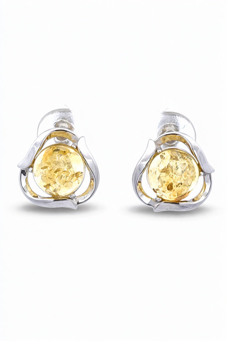Round Lemon Amber Silver Earrings — DARVIN (Pre-Order)