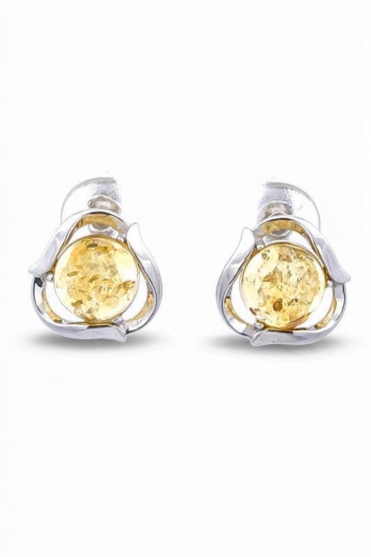 Round Lemon Amber Silver Earrings — DARVIN (Pre-Order)