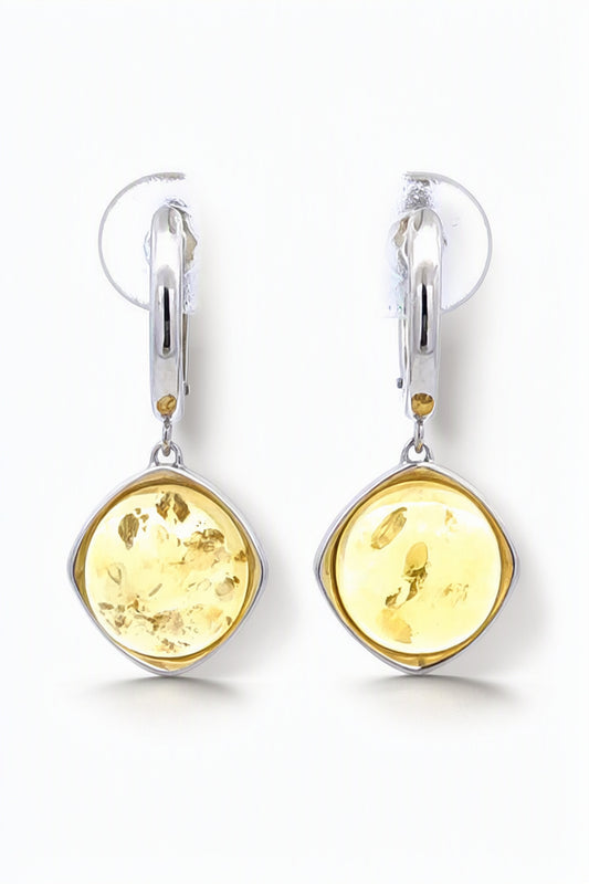 Round Lemon Amber Silver Earrings — DARVIN (Pre-Order)